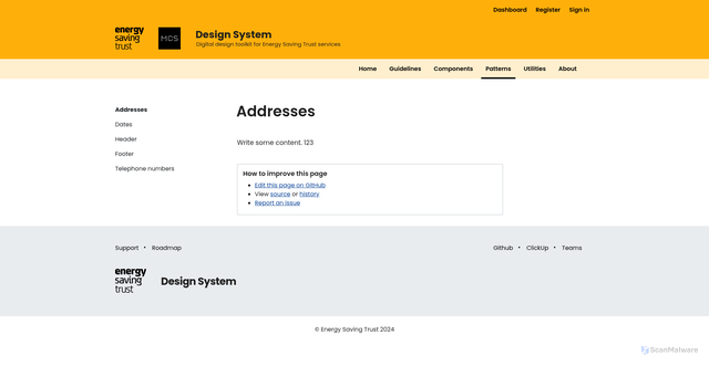 Security scan screenshot of https://design-system-kvm-xlr.pages.dev/patterns/addresses