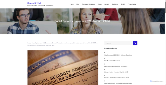 Security scan screenshot of https://donaldxhall.pages.dev/rprz-social-security-increase-2025-amount-chart-wvglf/