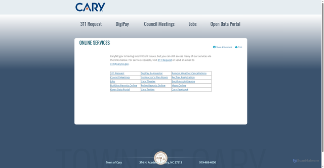 Security scan screenshot of https://townofcarync.gov/