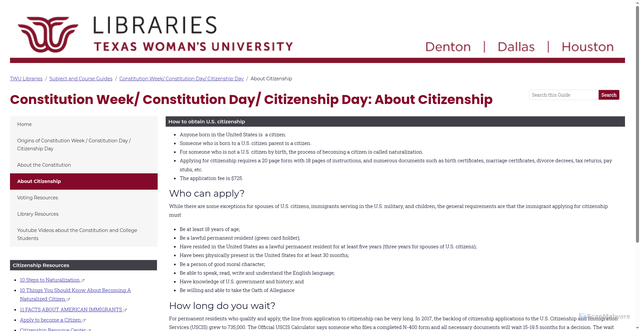 Security scan screenshot of https://libguides.twu.edu/Constitutionweek/Citizenship