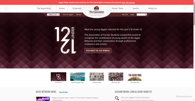 Security scan screenshot of https://www.aggienetwork.com/