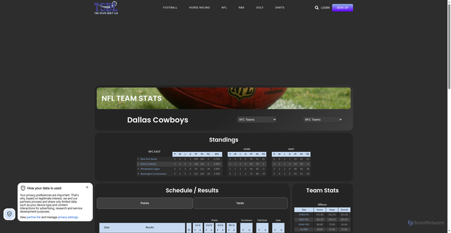 Security scan screenshot of https://www.thestatsdontlie.com/nfl/dallas-cowboys/