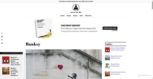 Security scan screenshot of https://www.streetartbio.com/artists/banksy/