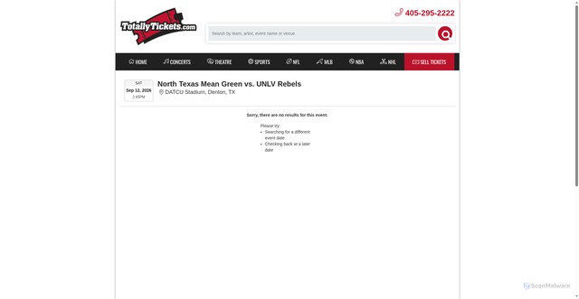 Security scan screenshot of https://www.totallytickets.com/events/3342526/unlv-rebels-at-north-texas-mean-green-football-tickets
