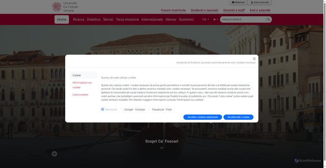 Security scan screenshot of https://www.unive.it