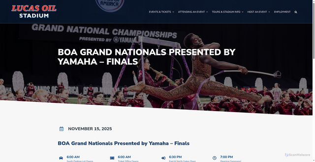 Security scan screenshot of https://www.lucasoilstadium.com/event/boa-grand-nationals-finals-saturday-november-15-2025/