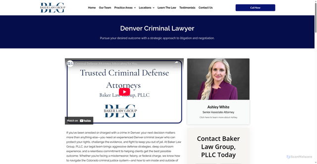 Security scan screenshot of https://jbakerlawgroup.com/denver-criminal-lawyer/