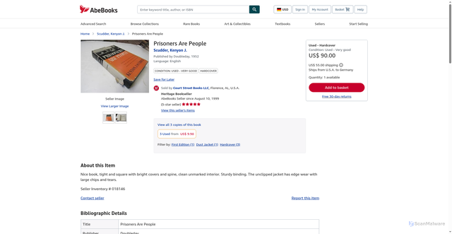 Security scan screenshot of https://www.abebooks.com/first-edition/Prisoners-People-Scudder-Kenyon-J-Doubleday/32276130125/bd