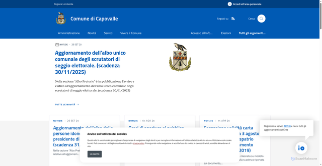 Security scan screenshot of https://www.comune.capovalle.bs.it/