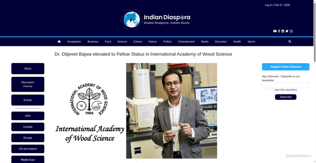 Security scan screenshot of https://www.indiandiaspora.org/index.php/news/dr-dilpreet-bajwa-elevated-fellow-status-international-academy-wood-science