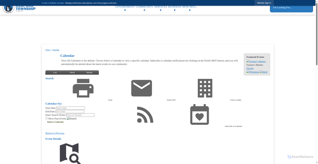 Security scan screenshot of https://www.redfordtwp.gov/Calendar.aspx?EID=1655