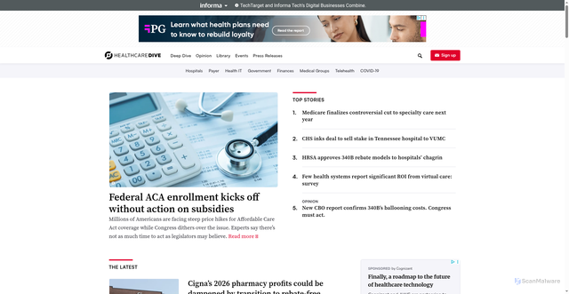 Security scan screenshot of https://www.healthcaredive.com/