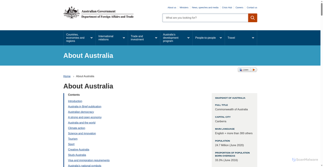 Security scan screenshot of https://www.dfat.gov.au/about-australia