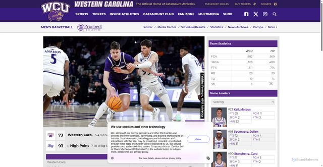 Security scan screenshot of https://catamountsports.com/news/2025/11/29/mens-basketball-second-half-burst-carries-panthers-past-catamounts.aspx