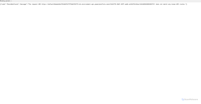 Security scan screenshot of https://default94adee5e1f524b5fb7fffb0d7937f3.b4.environment.api.powerplatform.com