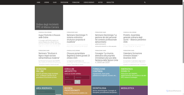 Security scan screenshot of https://architettimassacarrara.it/