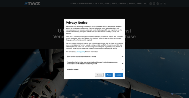 Security scan screenshot of https://www.twz.com/news-features/u-s-pressure-campaign-against-venezuela-has-entered-a-new-phase