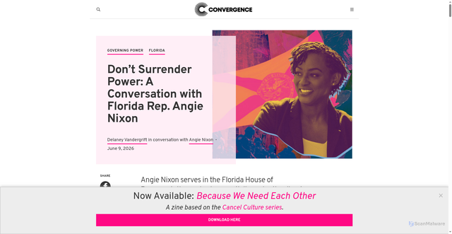 Security scan screenshot of https://convergencemag.com/articles/angie-nixon-dont-surrender-power/