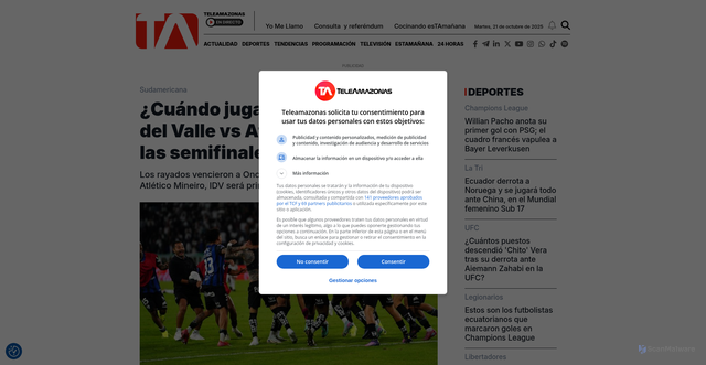 Security scan screenshot of https://www.teleamazonas.com/deportes/futbol/sudamericana/independiente-valle-vs-atletico-mineiro-semifinales-copa-sudamericana-futbol103207-103207/