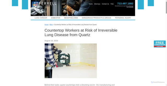 Security scan screenshot of https://ferrell-lawgroup.com/posts/quartz-countertop-workers-risk-lung-disease/