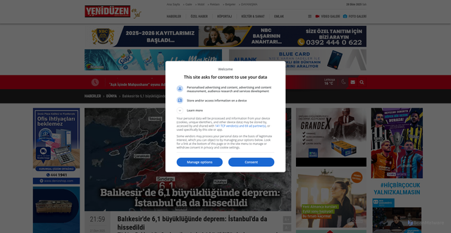 Security scan screenshot of https://www.yeniduzen.com/balikesirde-61-buyuklugunde-deprem-istanbulda-da-hissedildi-188212h.htm