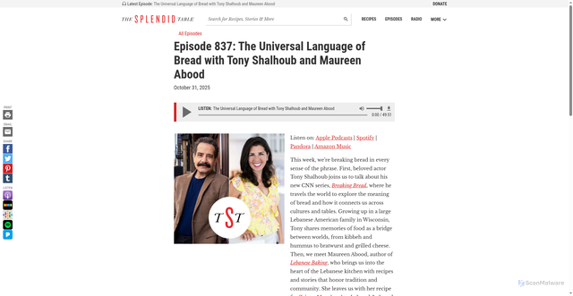 Security scan screenshot of https://www.splendidtable.org/episode/2025/10/31/the-universal-language-of-bread-with-tony-shalhoub-and-maureen-abood