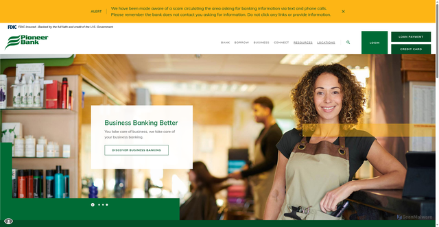 Security scan screenshot of https://www.pioneerbks.com/