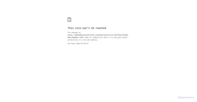 Security scan screenshot of https://globalbusinessfriends.org/back/assets/css/lib/fonts/KaTeX_Main-Regular.html