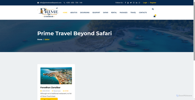 Security scan screenshot of http://primetravelbeyond.com/safaris.php