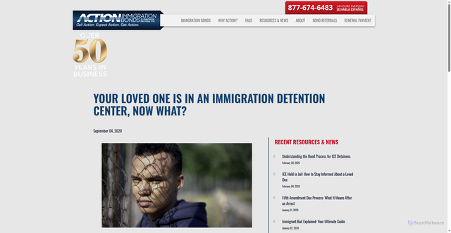 Security scan screenshot of https://www.actionbail.com/news/your-loved-one-is-in-an-immigration-detention-center-now-what
