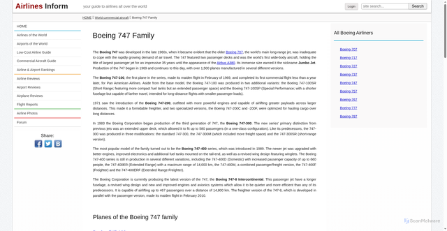 Security scan screenshot of https://www.airlines-inform.com/commercial-aircraft/Boeing-747-family.html