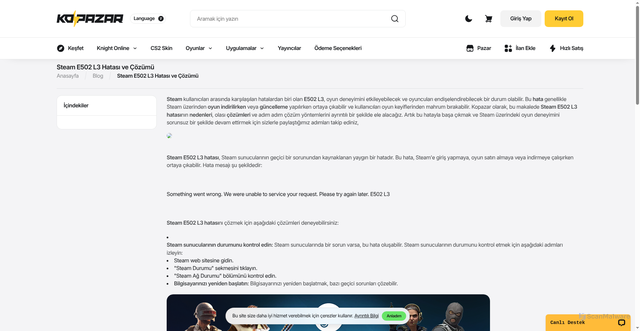 Security scan screenshot of https://www.kopazar.com/blog/steam-e502-l3-hata-cozum-rehberi