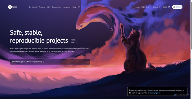 Security scan screenshot of https://yarnpkg.com