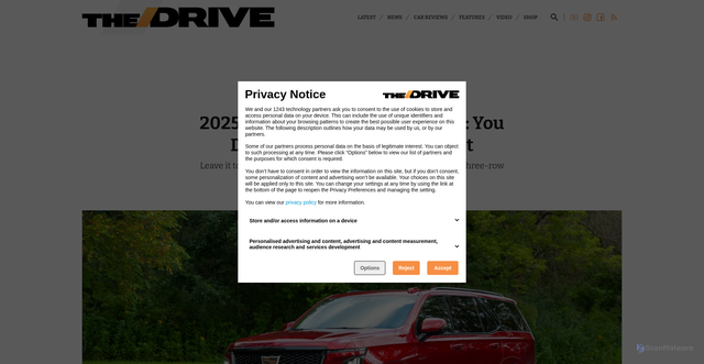 Security scan screenshot of https://www.thedrive.com/car-reviews/2025-cadillac-escalade-v-review