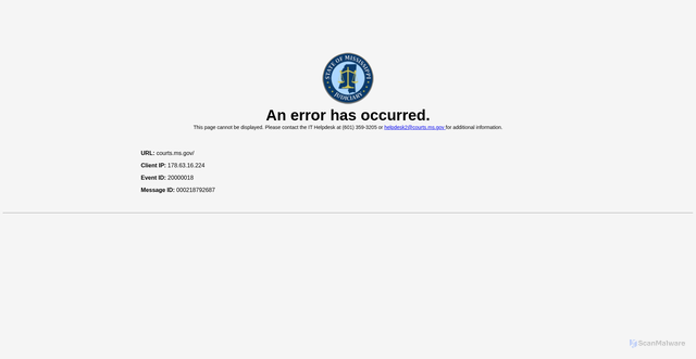 Security scan screenshot of https://courts.ms.gov