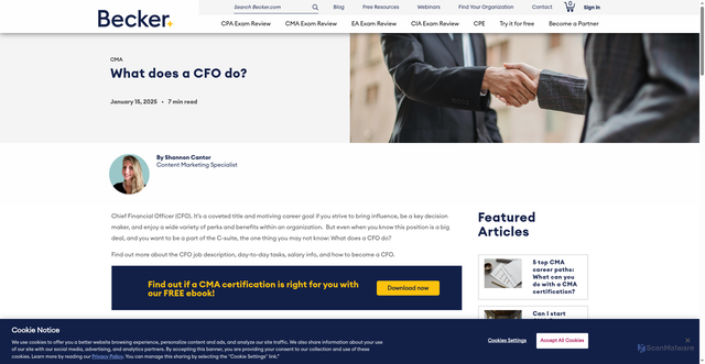 Security scan screenshot of https://www.becker.com/blog/cma/what-does-cfo-do