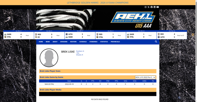 Security scan screenshot of https://www.u15aaa.ca/stats/player/4795/41/brek-liske