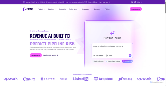 Security scan screenshot of https://www.gong.io