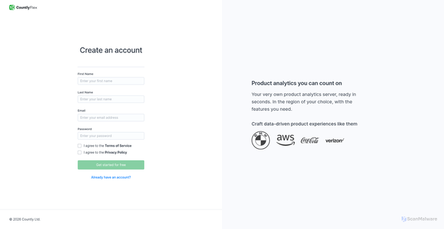 Security scan screenshot of https://flex.countly.com