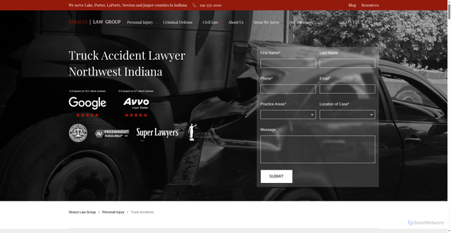 Security scan screenshot of https://www.straccilaw.com/personal-injury/trucking-accidents
