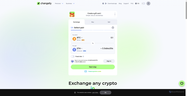 Security scan screenshot of https://changelly.com