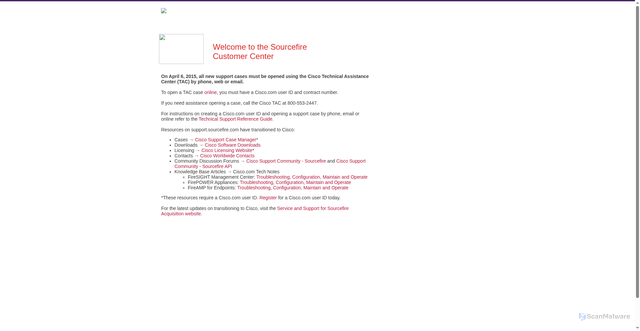 Security scan screenshot of https://support.sourcefire.com