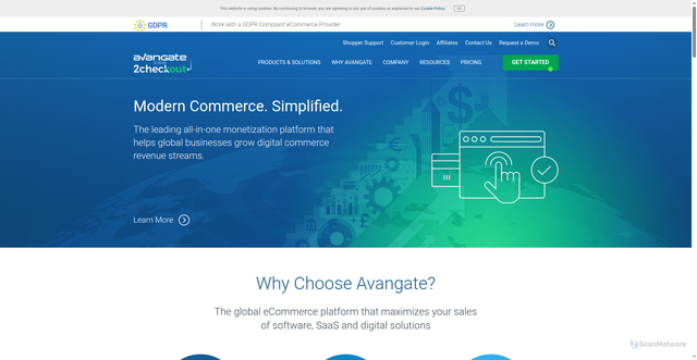 Security scan screenshot of https://avangate.com