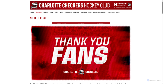 Security scan screenshot of https://charlottecheckers.com/schedule/schedule