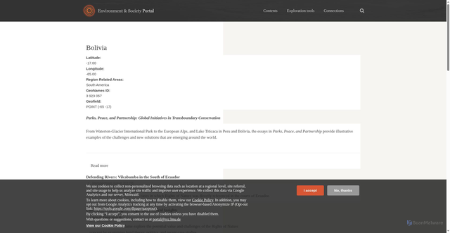 Security scan screenshot of https://www.environmentandsociety.org/regions/south-america/bolivia