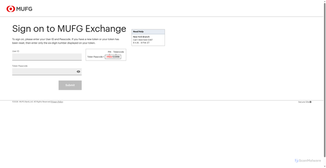 Security scan screenshot of https://sso.mufgbank.com