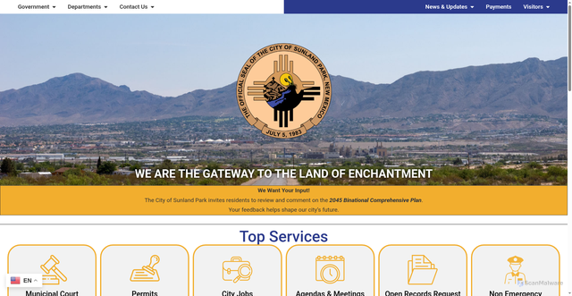 Security scan screenshot of https://sunlandpark-nm.gov/