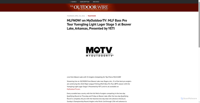 Security scan screenshot of https://www.theoutdoorwire.com/releases/2026/04/mlfnow-on-myoutdoortv-mlf-bass-pro-tour-yuengling-light-lager-stage-5-at-beaver-lake-arkansas