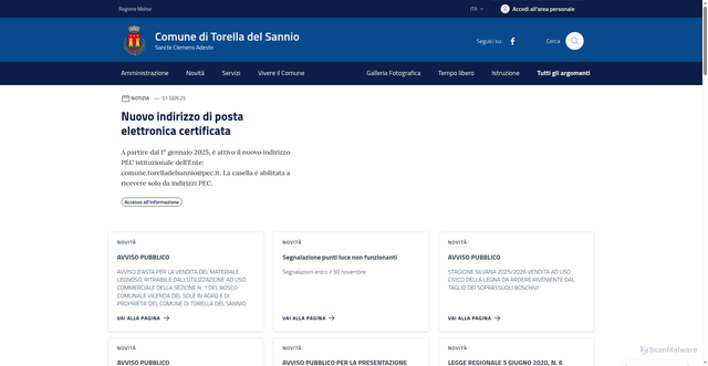 Security scan screenshot of https://comune.torelladelsannio.cb.it/