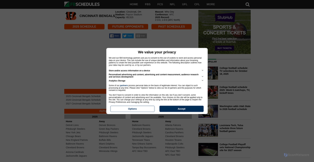 Security scan screenshot of https://fbschedules.com/nfl/cincinnati-bengals/